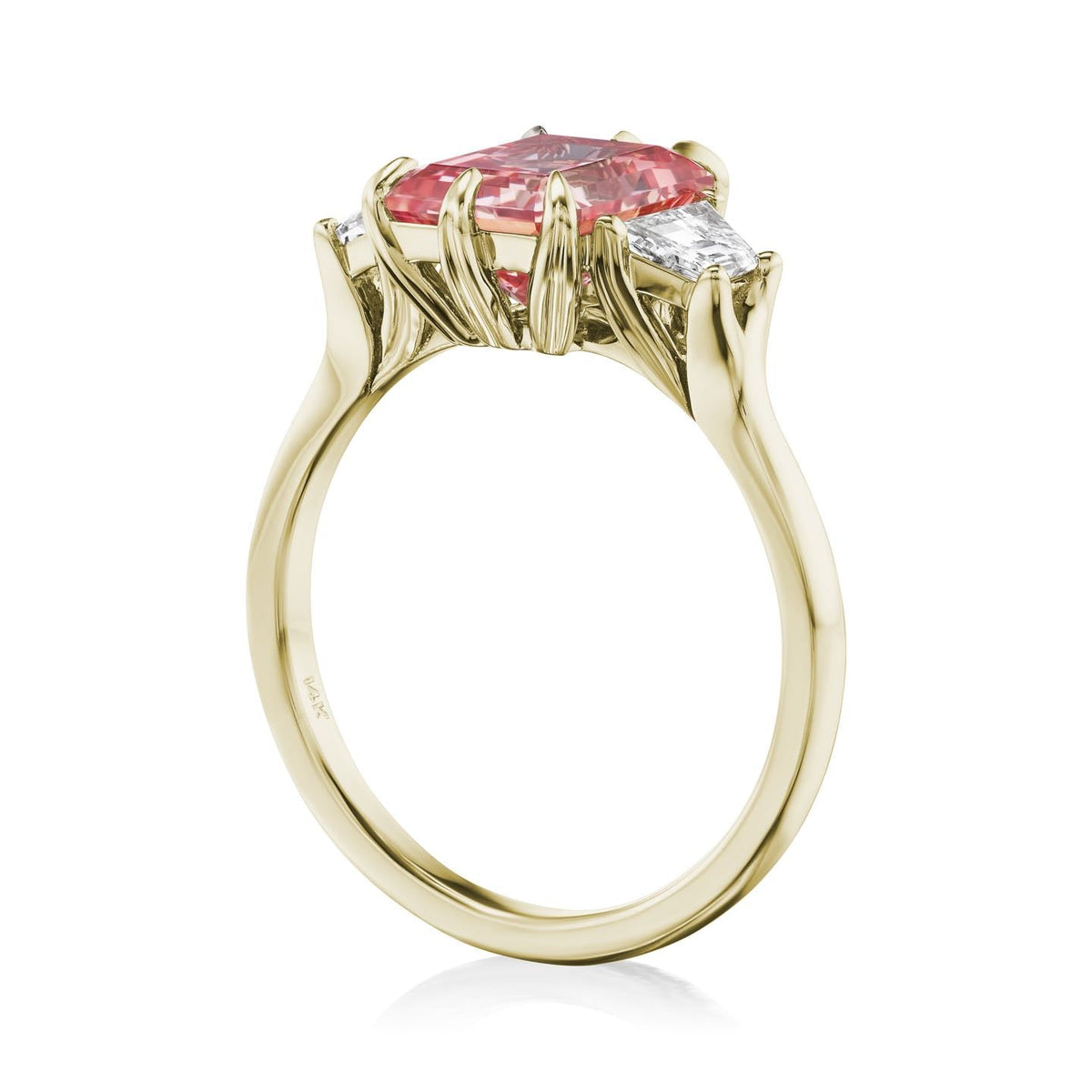 ・CORA・Radiant Peach Sapphire Center, Trapezoid Diamonds (3.40ctw)
