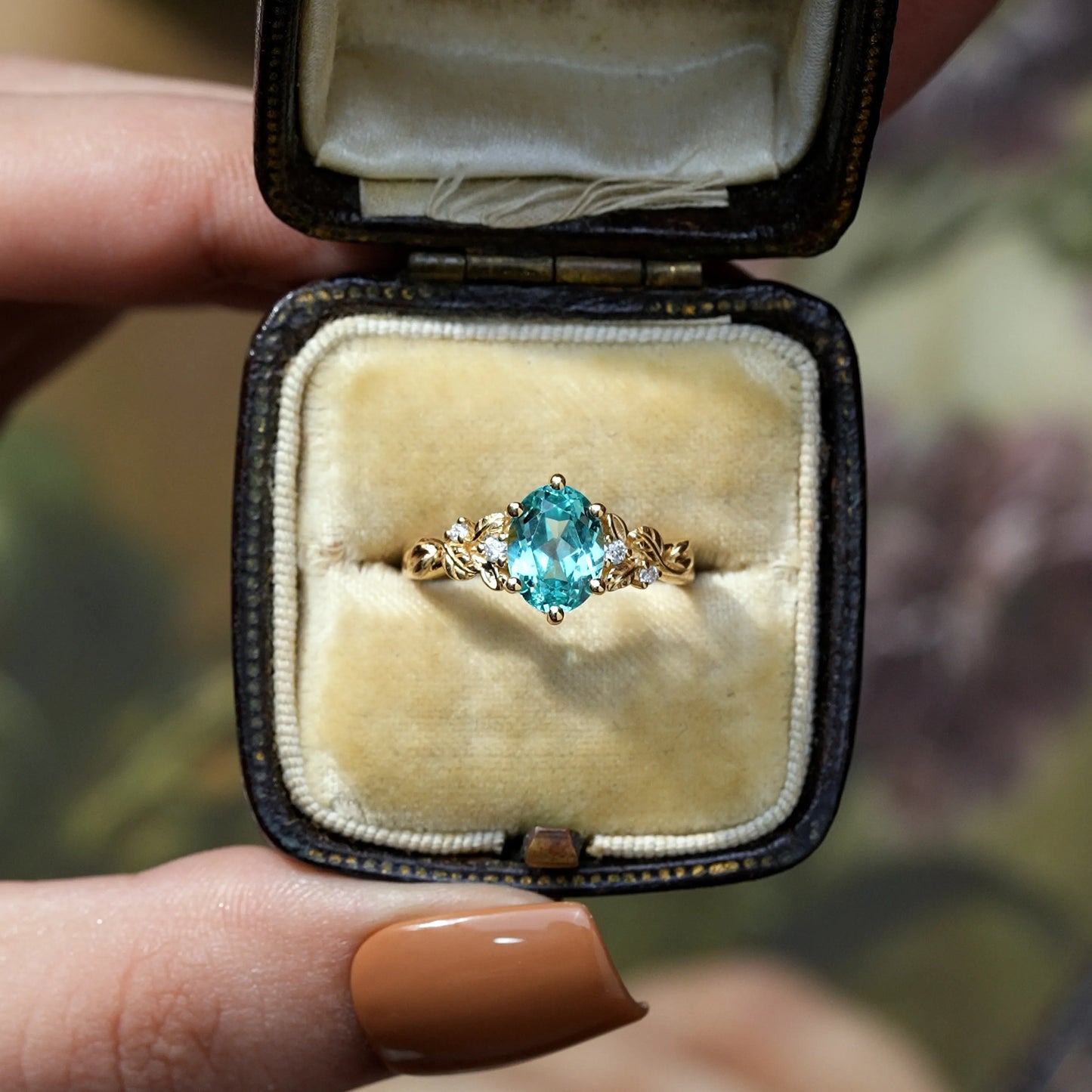 Oval Cut Paraiba Leaf Engagement Ring - Cora | GemsMagic
