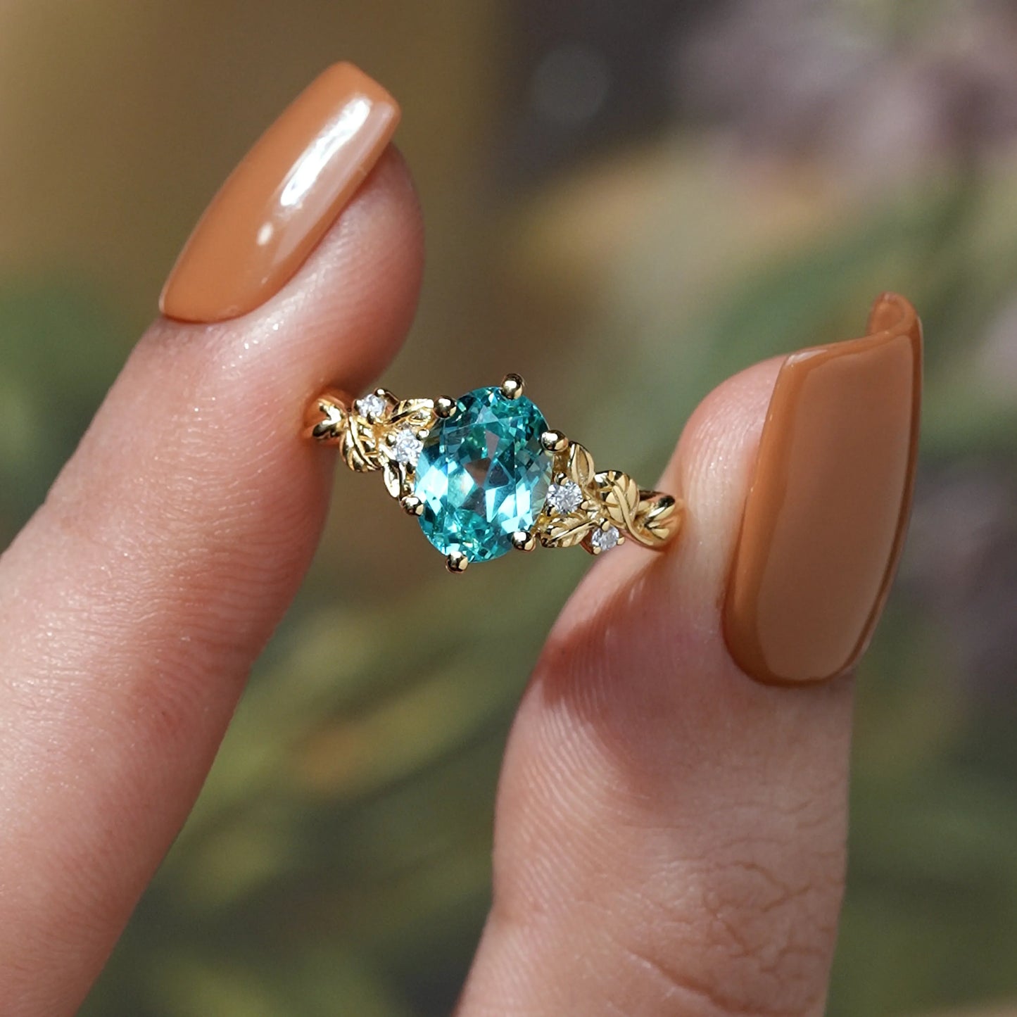Oval Cut Paraiba Leaf Engagement Ring - Cora | GemsMagic