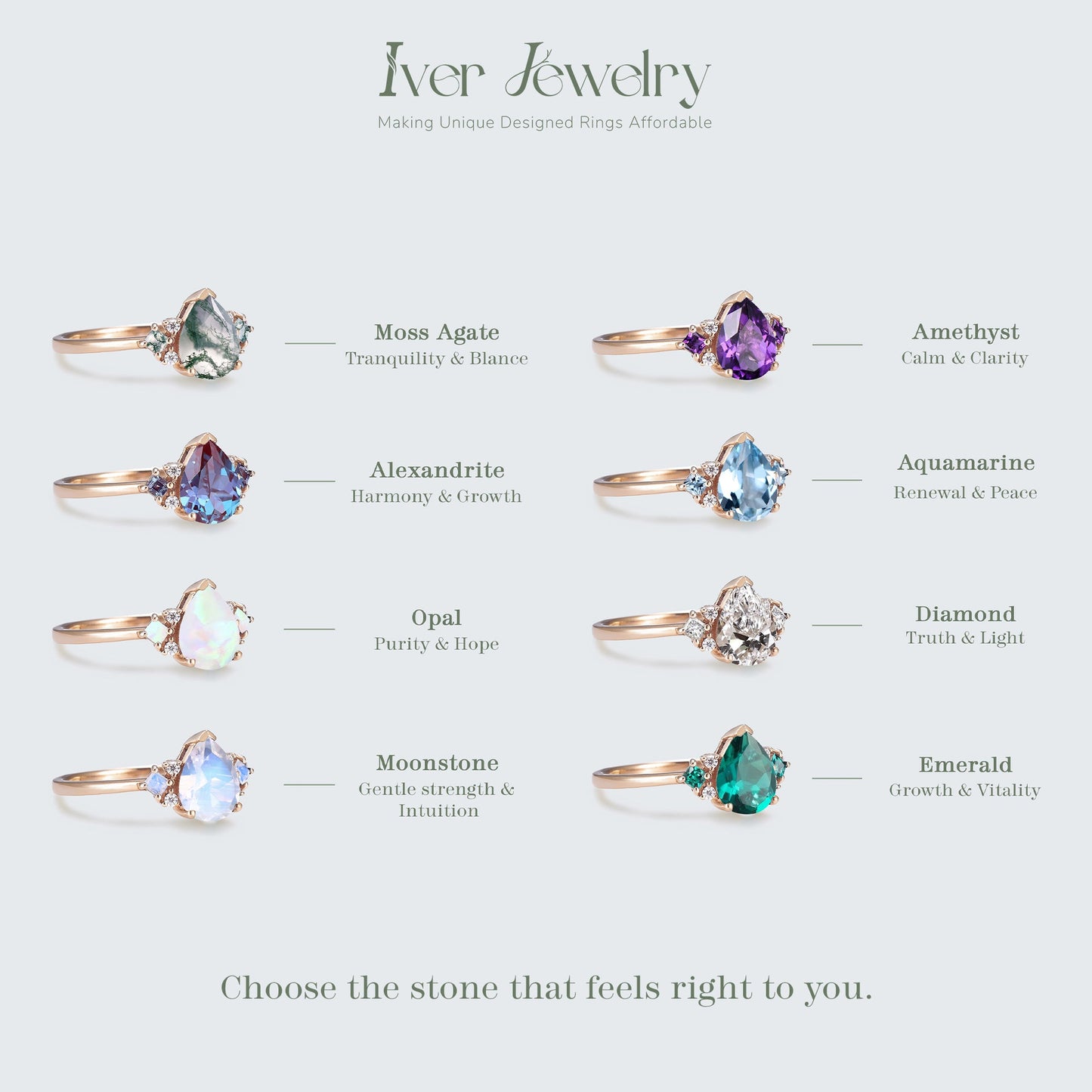 Princess Mononoke Pear Cut Alexandrite Cluster Gemstone Ring Set 3pcs