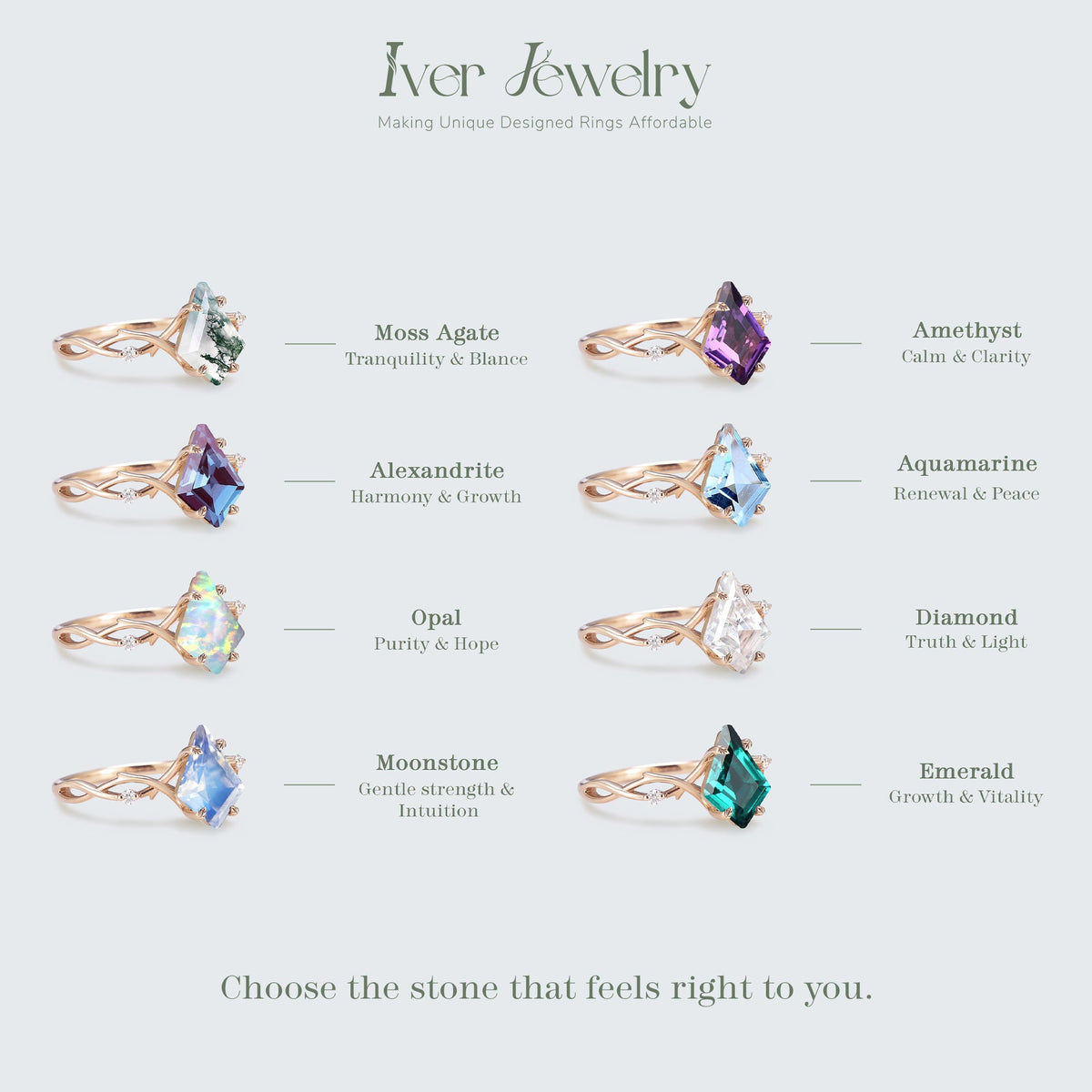 Unique Kite Cut Moissanite Leaf and Vine Gemstone Ring Set 2pcs