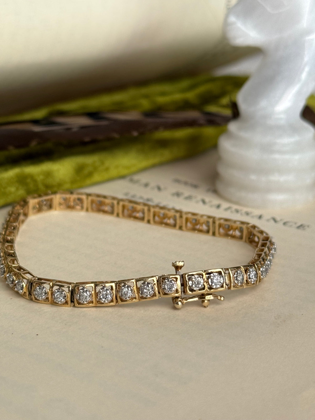 Vintage 10k & Natural Diamond Tennis Bracelet