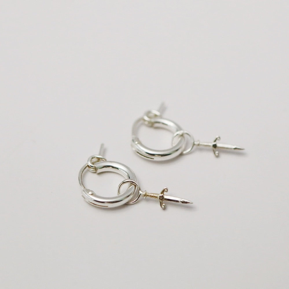 Mini Dagger Charm Hoop Earrings in sterling Silver / ready to ship