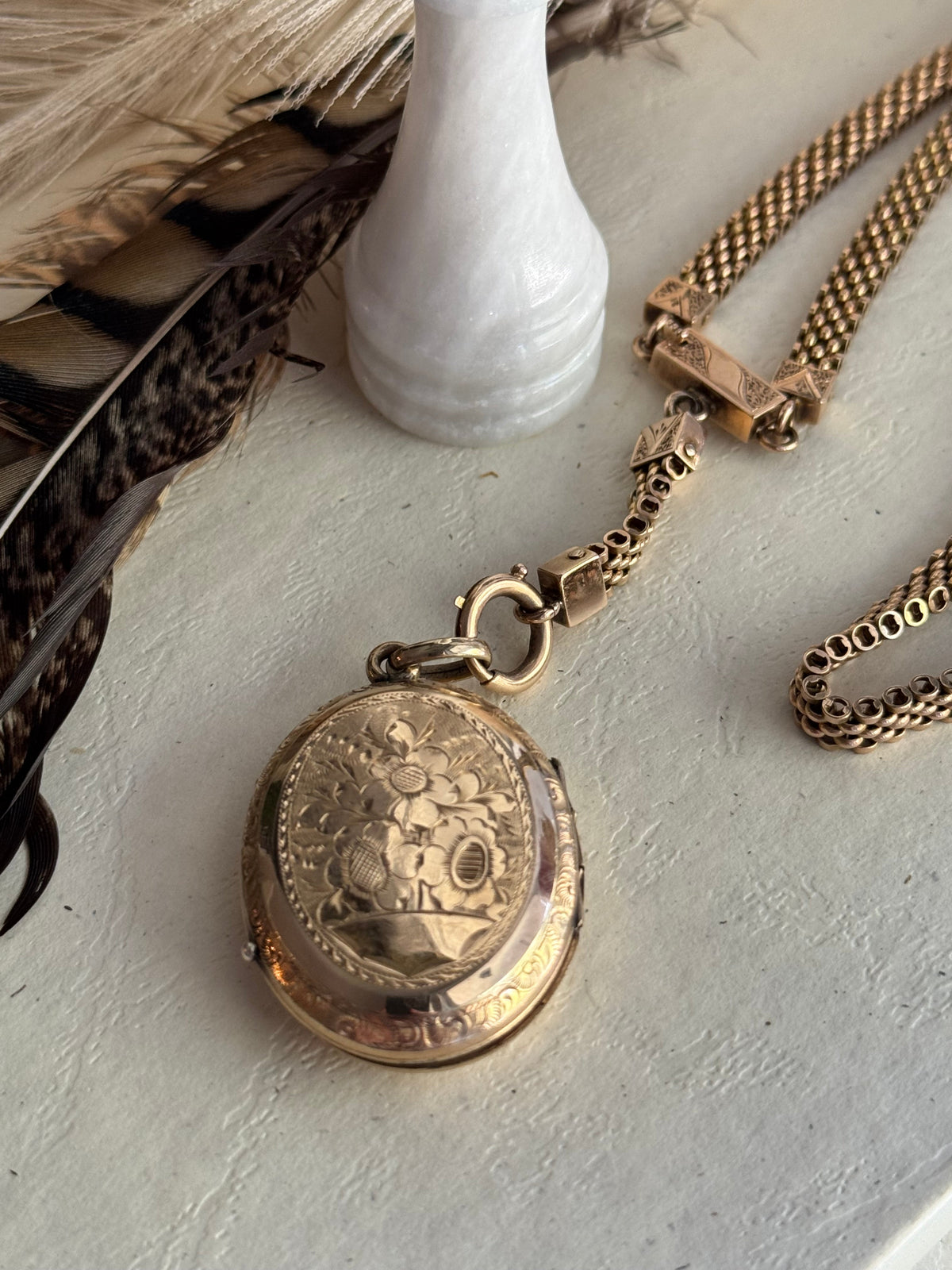 Antique 14k Victorian Mourning Locket/Book Chain