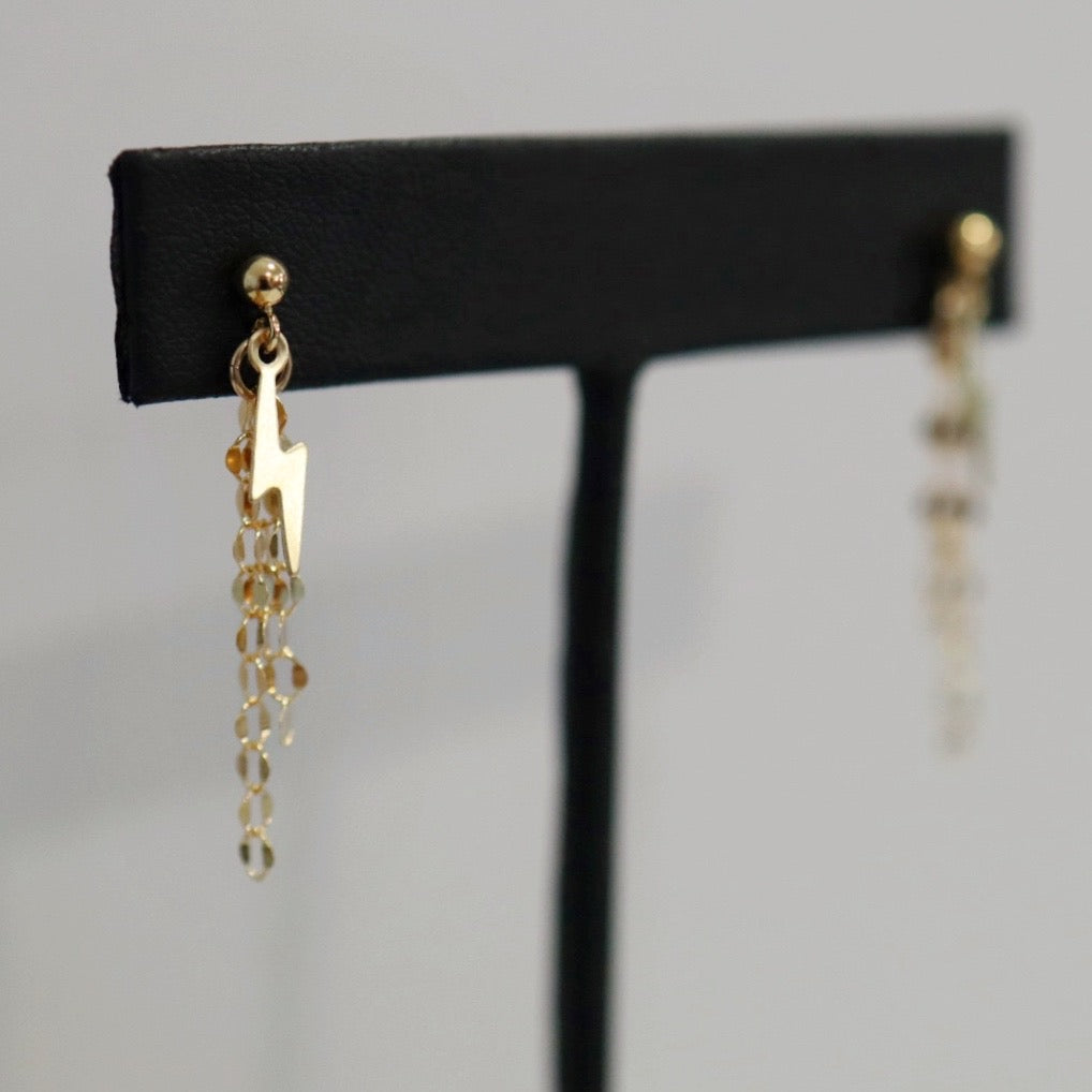Lightning Bolt and Chain Dangle Earrings in 14 karat Gold Fill / ready to ship