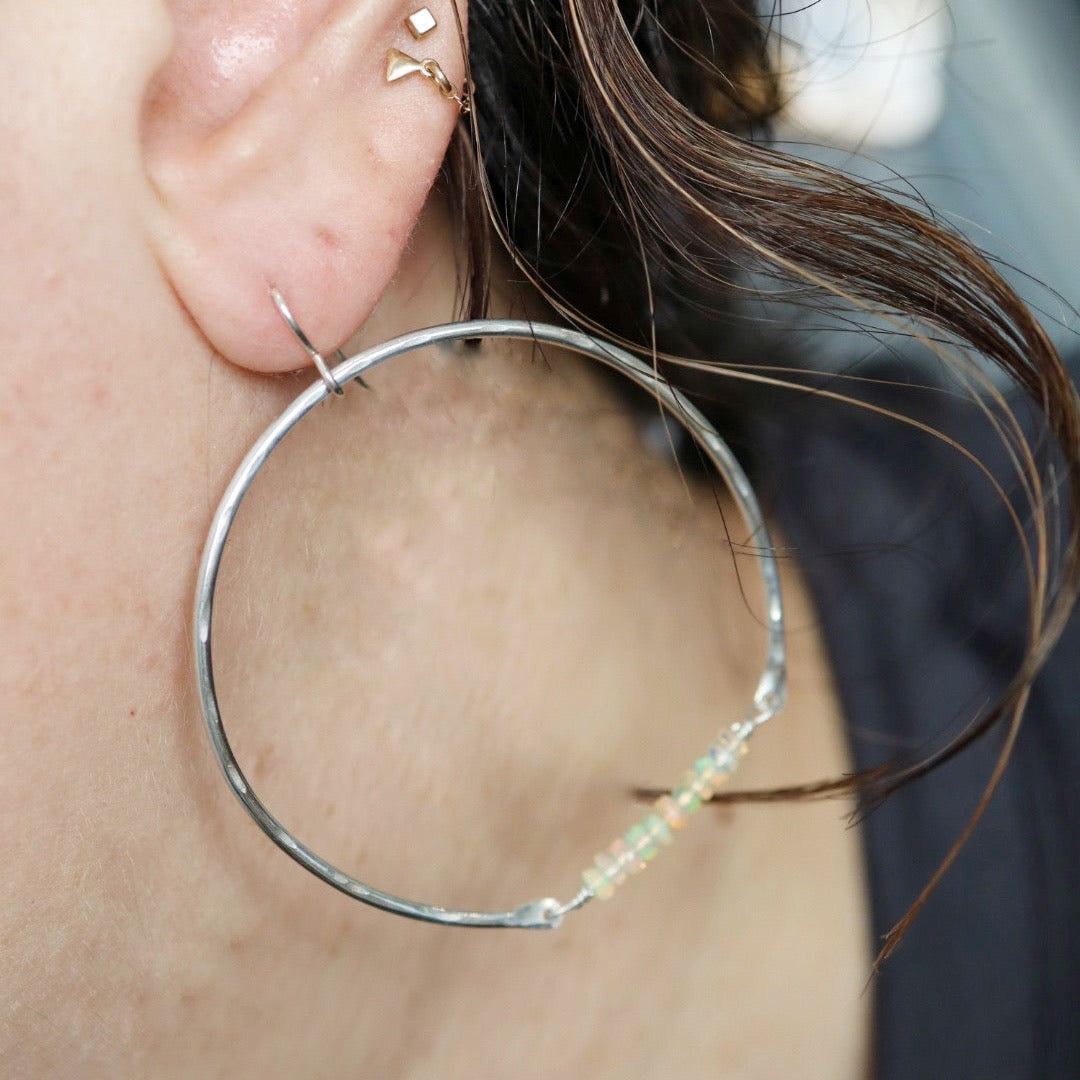 Opal Crescent Statement Earrings in Sterling Silver / Ready to Ship