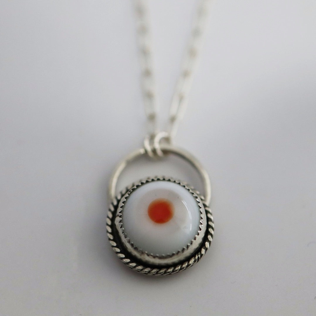 All Seeing Orange Eyeball Necklace in Sterling Silver / Ready to ship