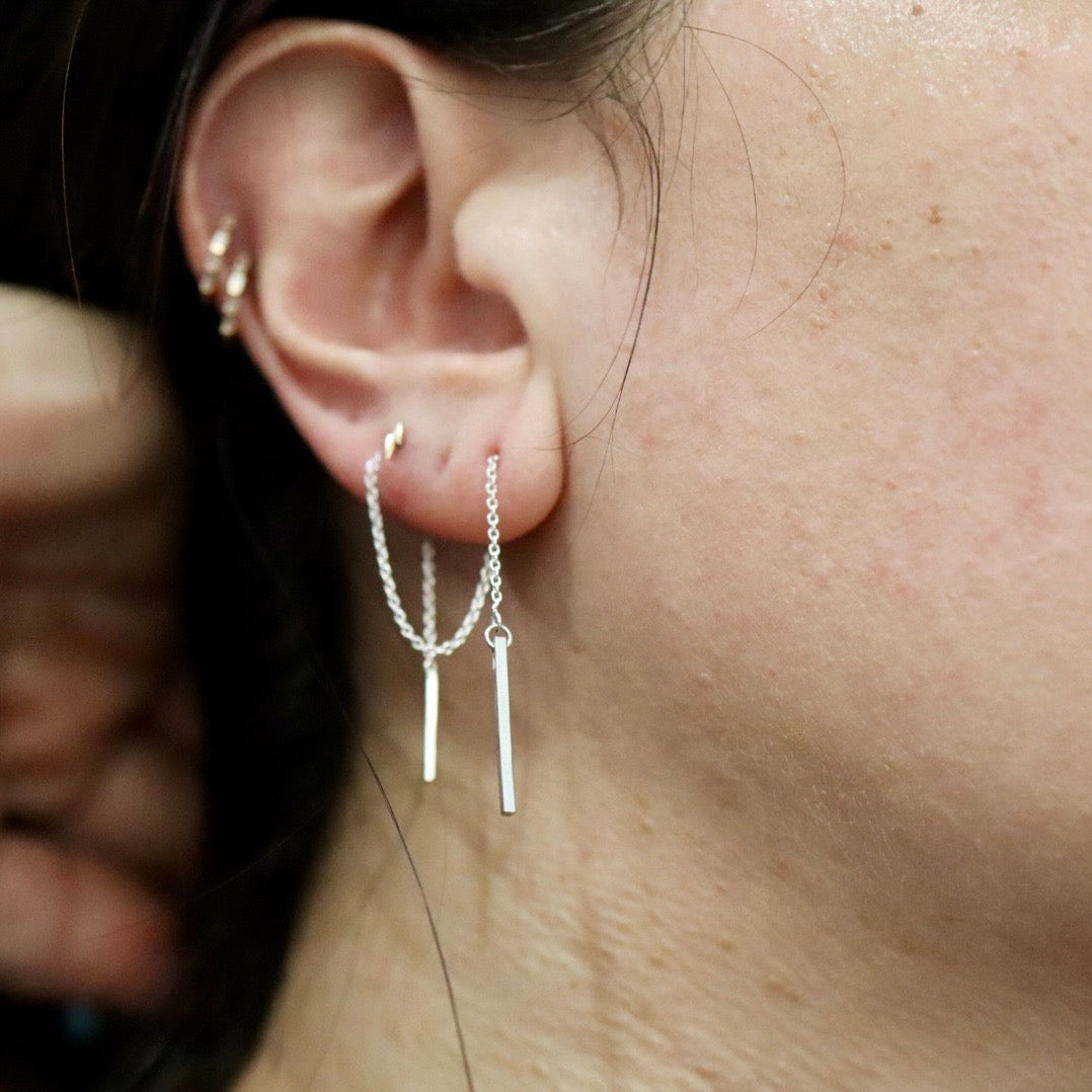 Extra Long Sterling Silver Bar Threader Earrings