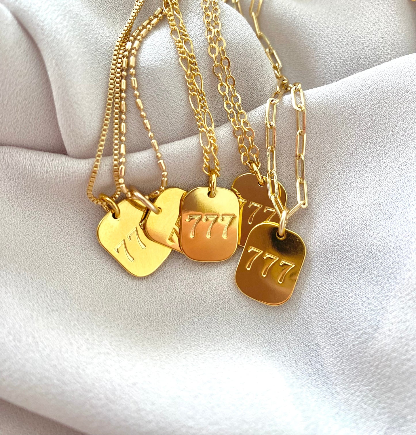 Gold Filled 777 Pendant Necklace Chunky Box Chain Thick Paperclip Necklace Religious Pendant Angel Necklace Numbers Charm Meaningful Gifts