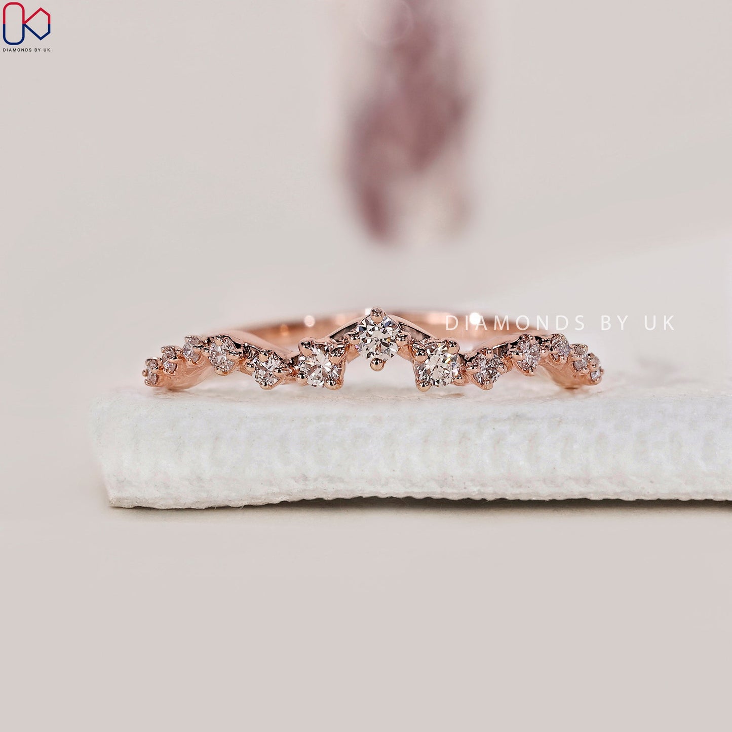 Round Cut Curved Rose Gold Wedding Band
