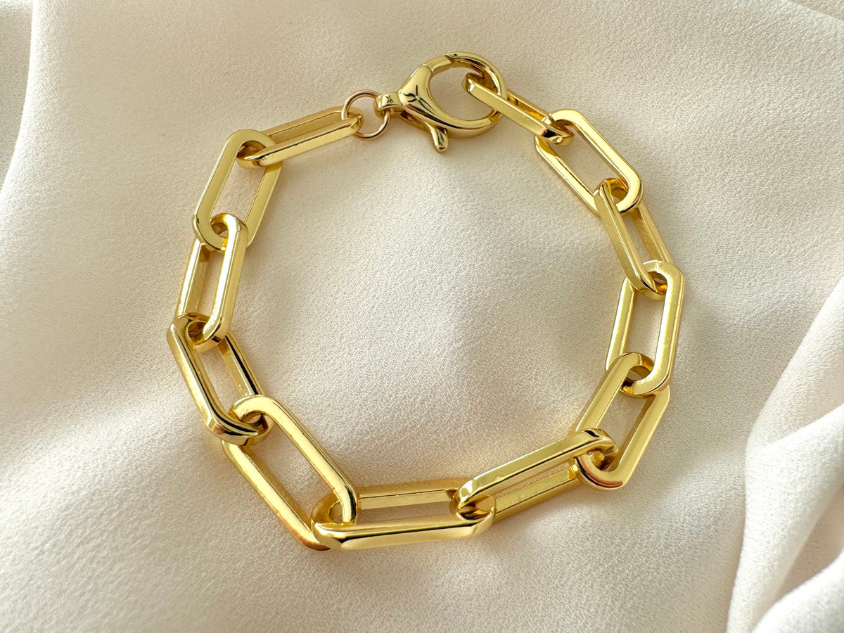 24k Gold Filled Geometric Shaped Paperclip Link Chain Bracelet - Stacking Bracelets - Gift Ideas for Women