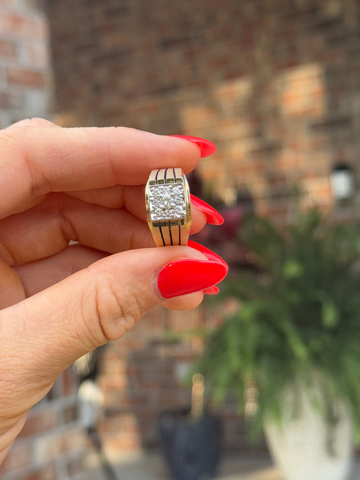 Vintage 14k Yellow & White Gold Diamond Cluster Ring