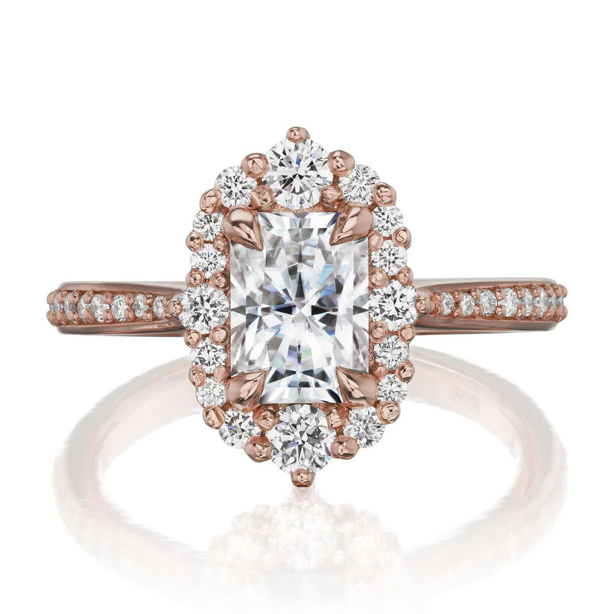 ・ADELINE・Radiant Moissanite Center, Diamond Halo (1.53ctw+)