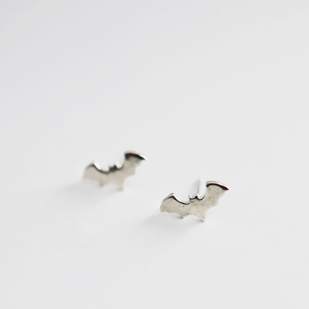 Bat Stud Earrings in Sterling Silver; Halloween Spooky Earrings / READY TO SHIP