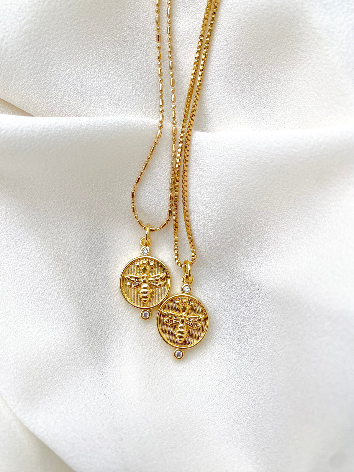 Gold Bee Necklace Gold Filled Necklace Gold Honey Bee Medallion Necklace Bumblebee Coin Pendant Rustic Coin Queen Bee Charm Christmas Gift