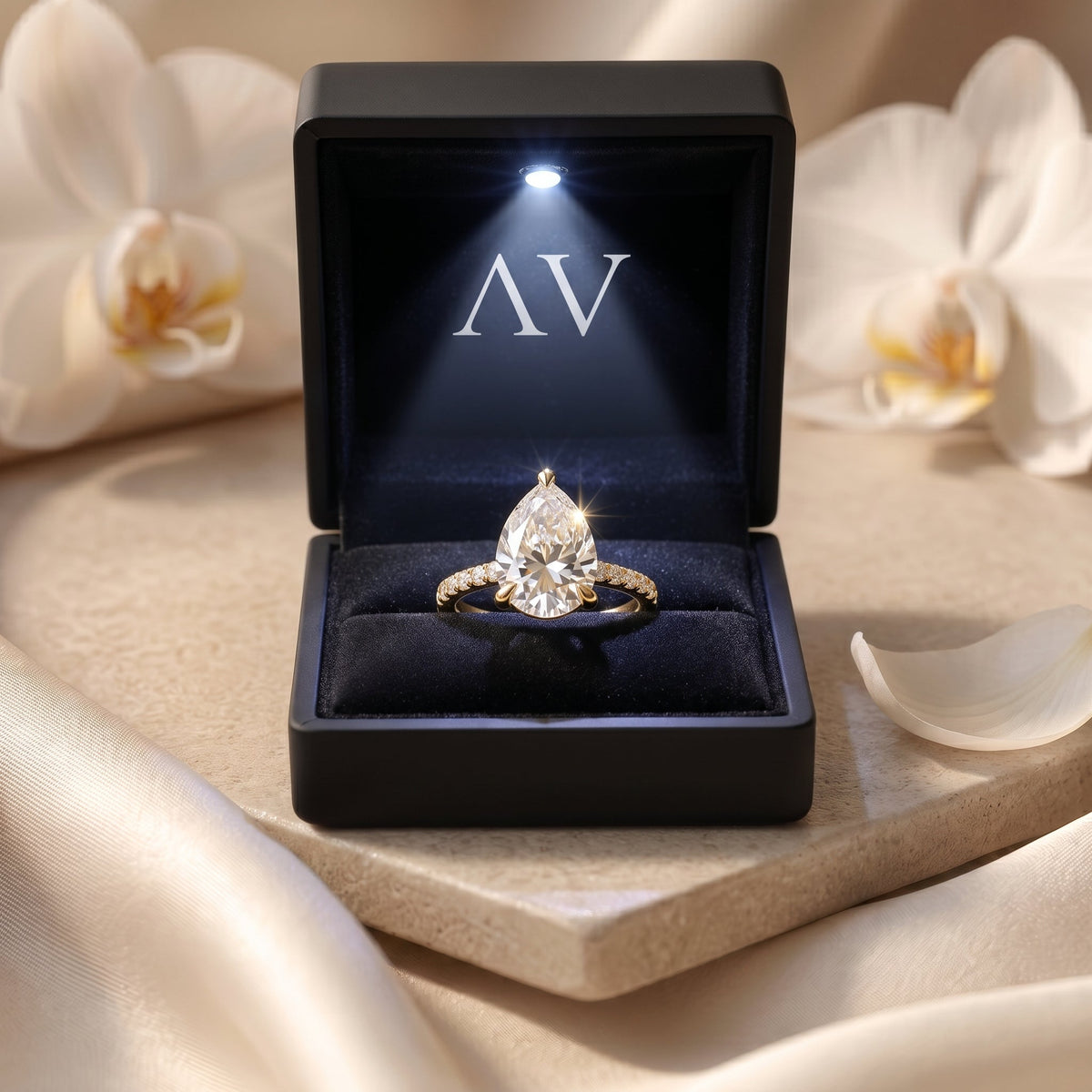 The Opaline - 3CT Pear Cut Pavé Solitaire Ring