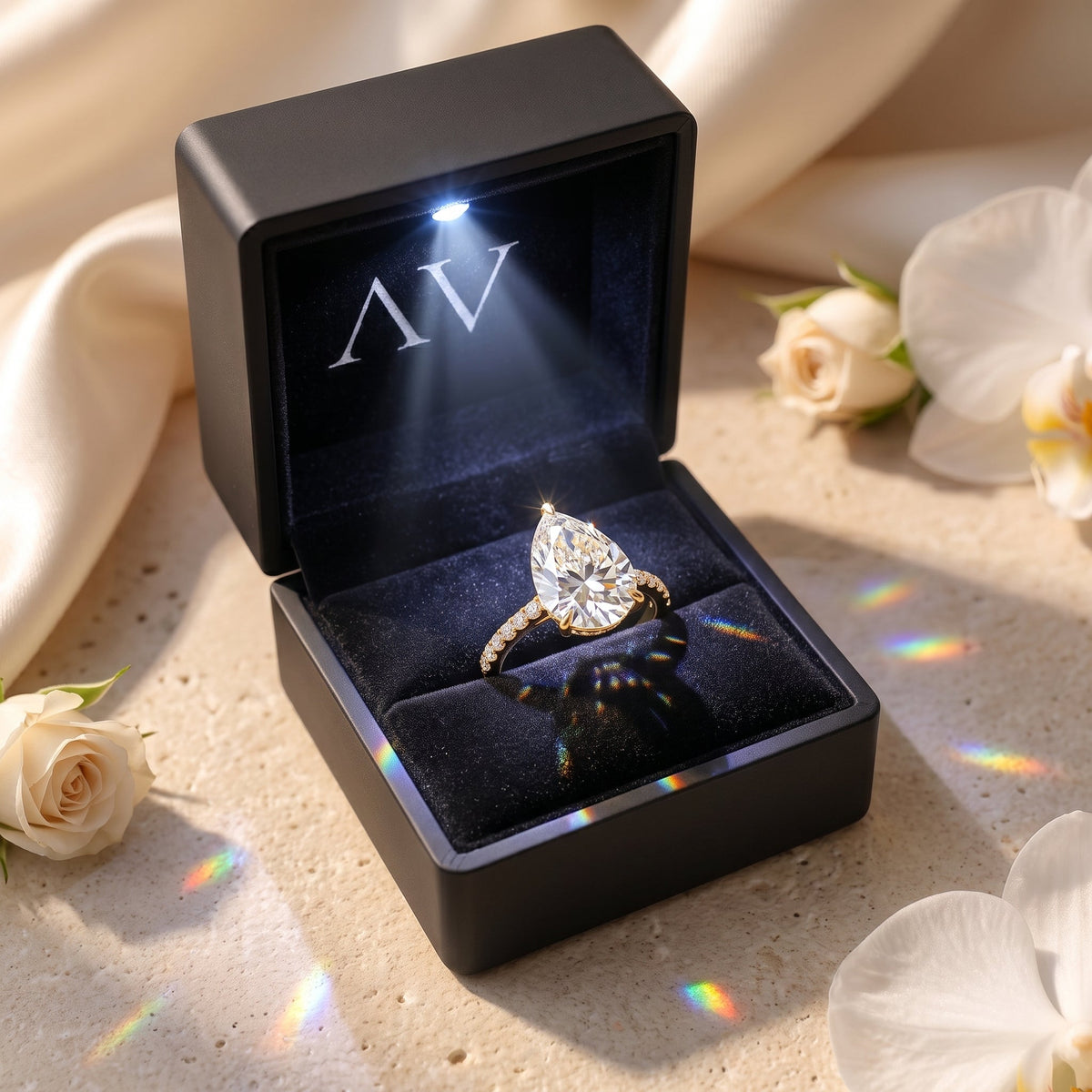 The Opaline - 5CT Pear Cut Pavé Solitaire Ring