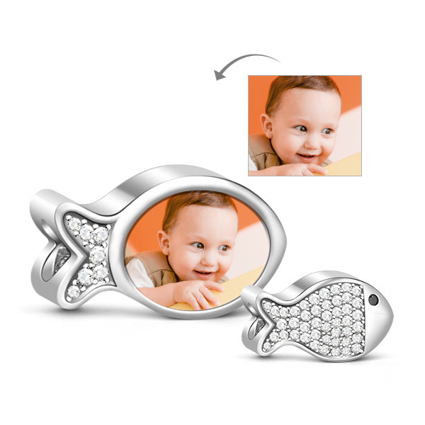 Gnoce Cute Fish Photo Charm Platinum-plated Silver Blend