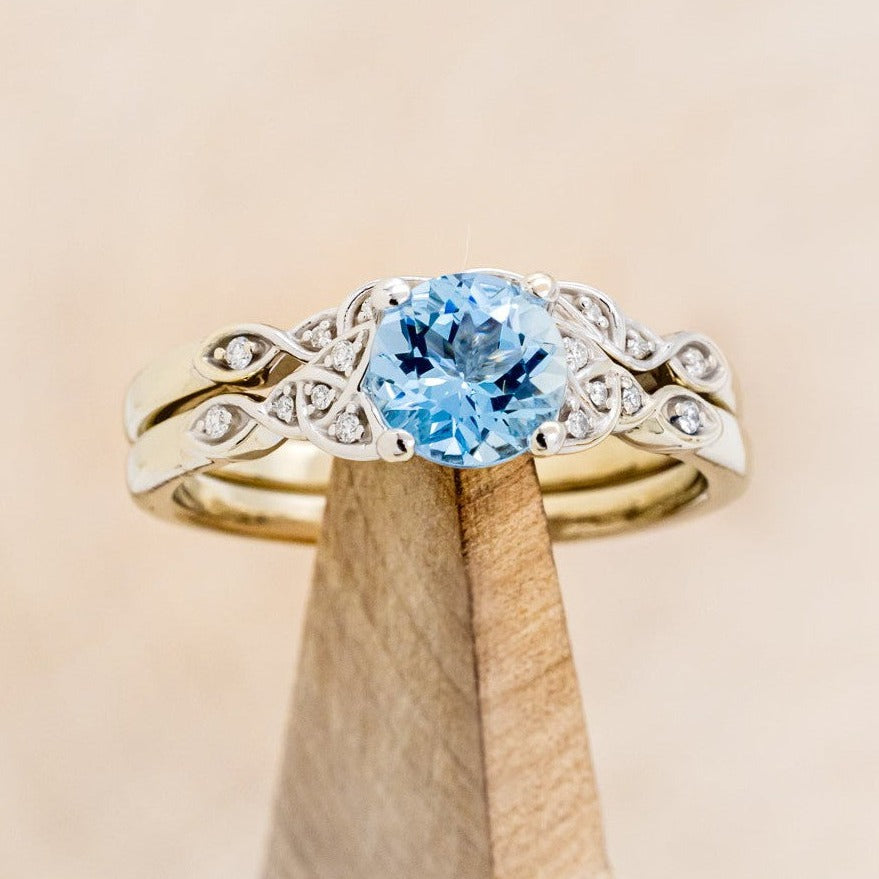 "Aife" - Celtic Knot Style Aquamarine Engagement Ring With Diamond Tracer