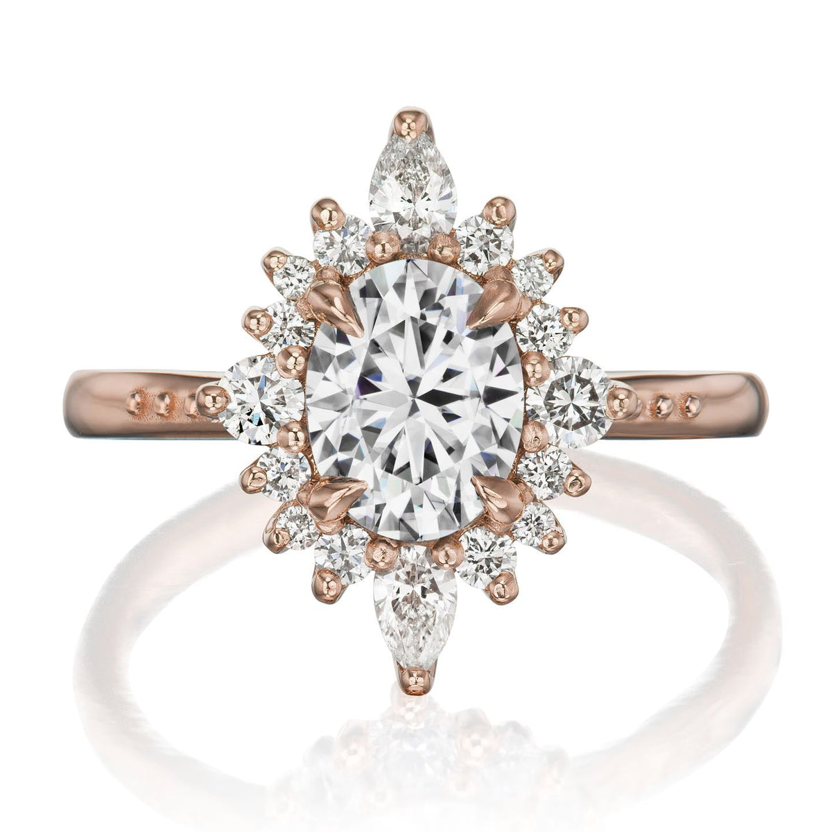 ・ANIKA・Oval Moissanite Center, Diamond Halo (1.98ctw+)