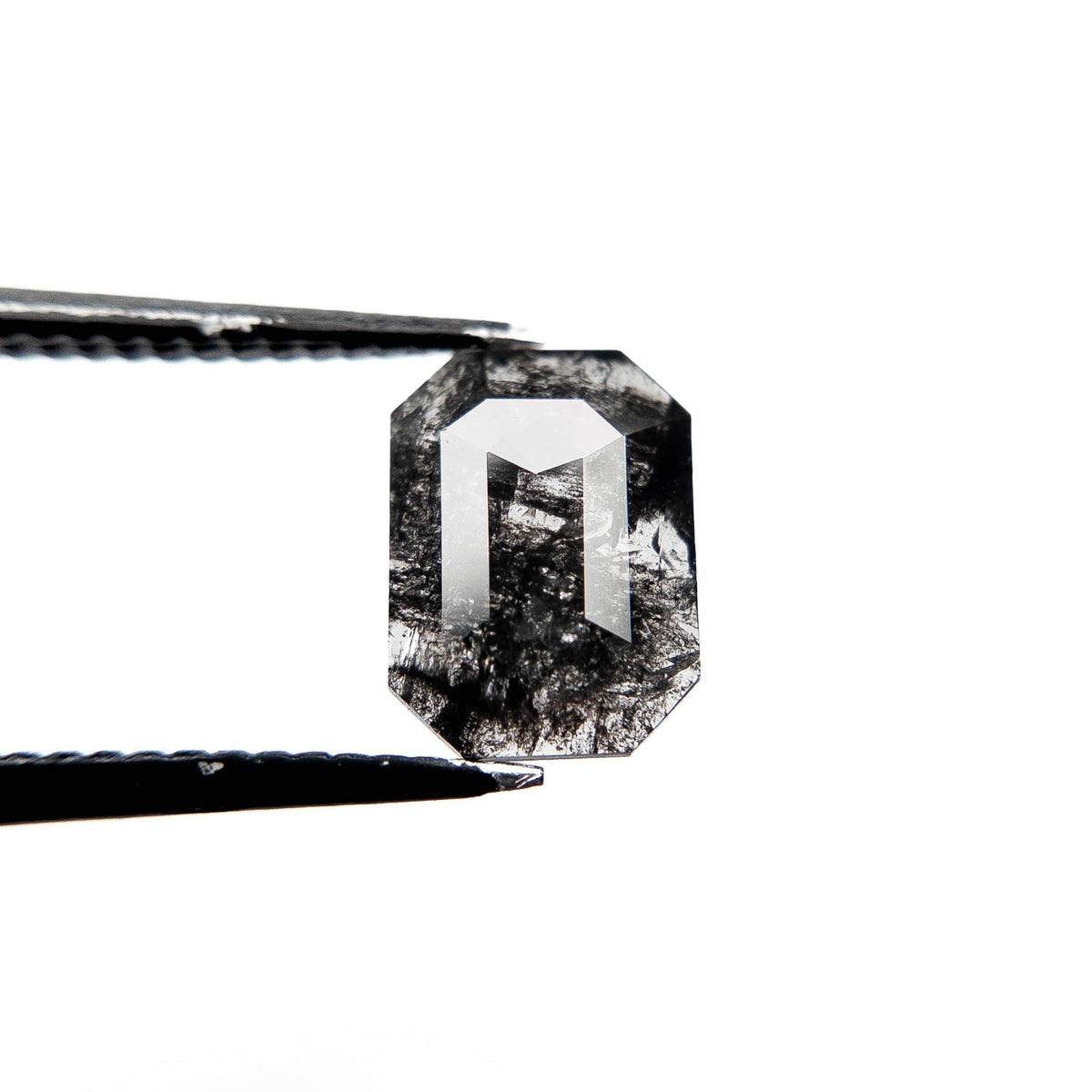 1.29 Carat Black Salt and Pepper Rose Cut Emerald Diamond