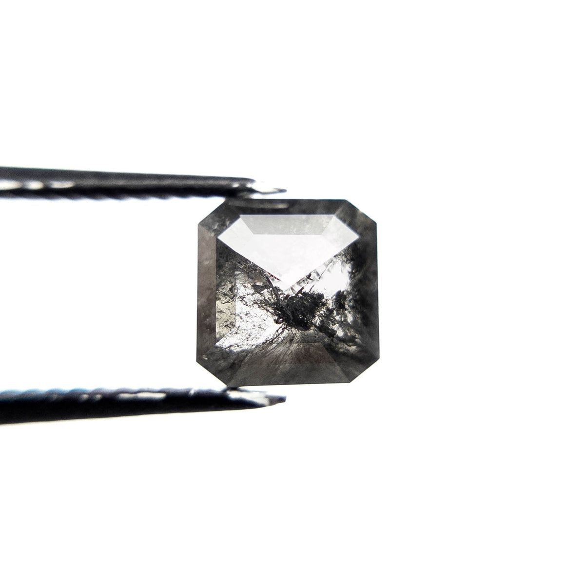 1.79 Carat Black Salt and Pepper Rose Cut Asscher Diamond