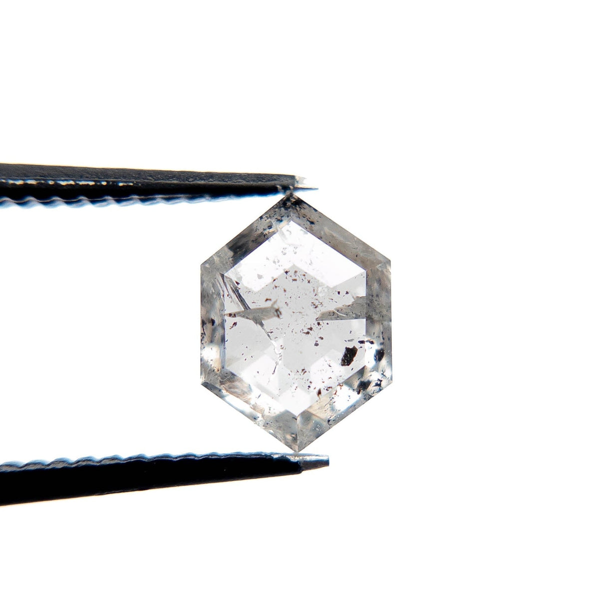 1.47 Carat Icy Salt and Pepper Rose Cut Hexagon Diamond