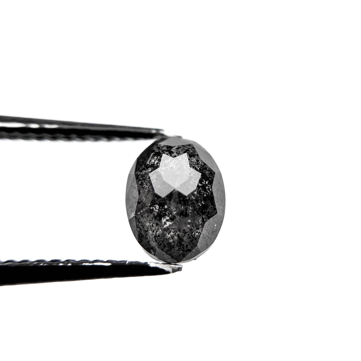 1.63 Carat Black Salt and Pepper Rose Cut Oval Diamond