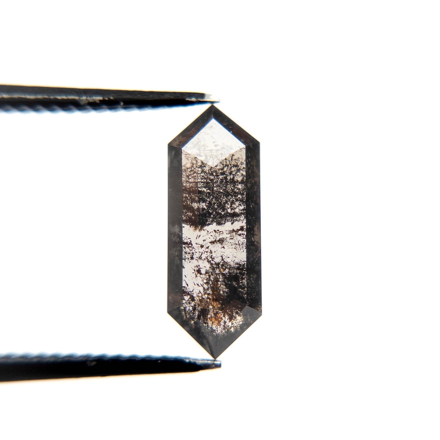 2.54 Carat Black Salt and Pepper Rose Cut Elongated Hexagon Diamond