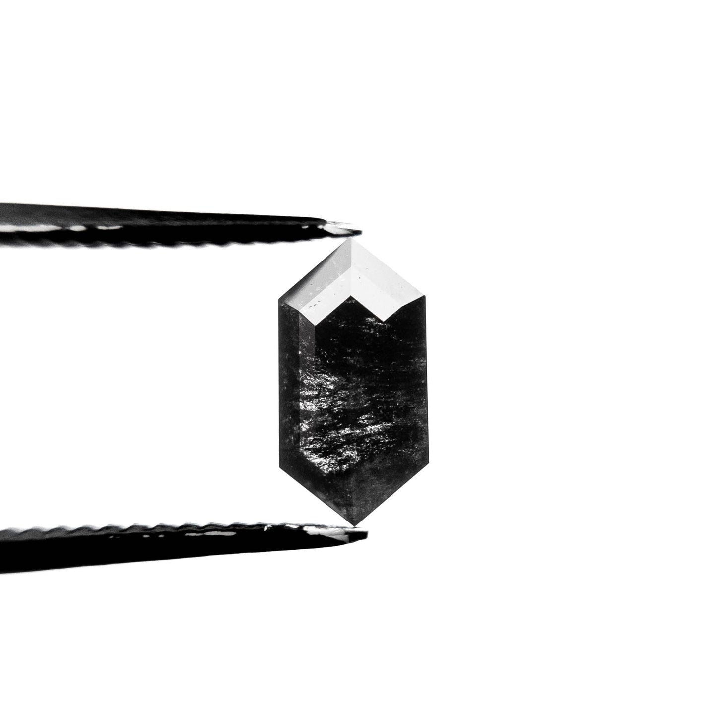 1.31 Carat Black Salt and Pepper Rose Cut Elongated Hexagon Diamond
