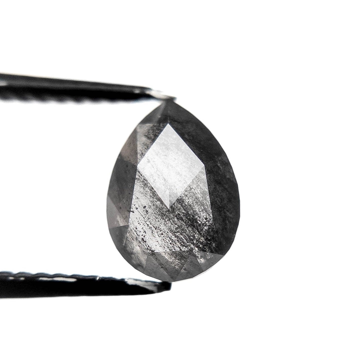1.35 Carat Black Salt and Pepper Rose Cut Pear Diamond