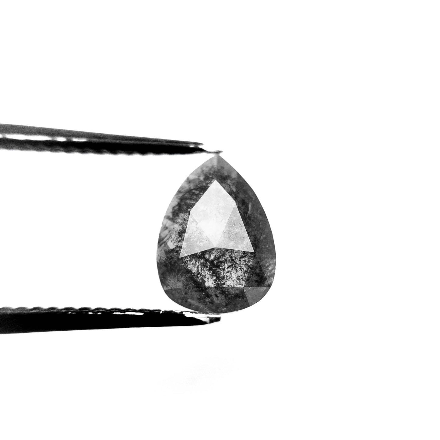 1.16 Carat Black Salt and Pepper Rose Cut Pear Diamond