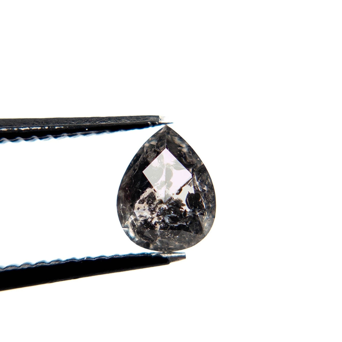 1.15 Carat Black Salt and Pepper Rose Cut Pear Diamond