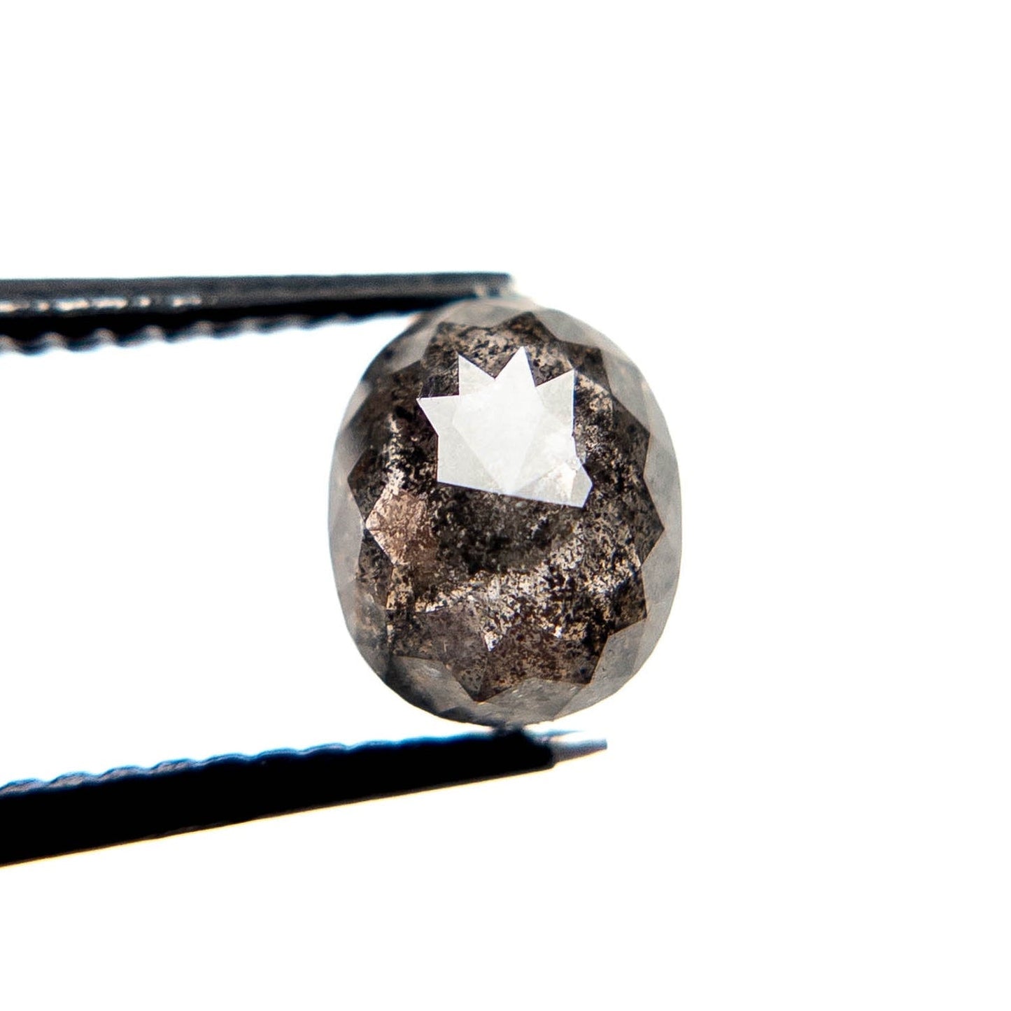 1.06 Carat Black Salt and Pepper Rose Cut Oval Diamond
