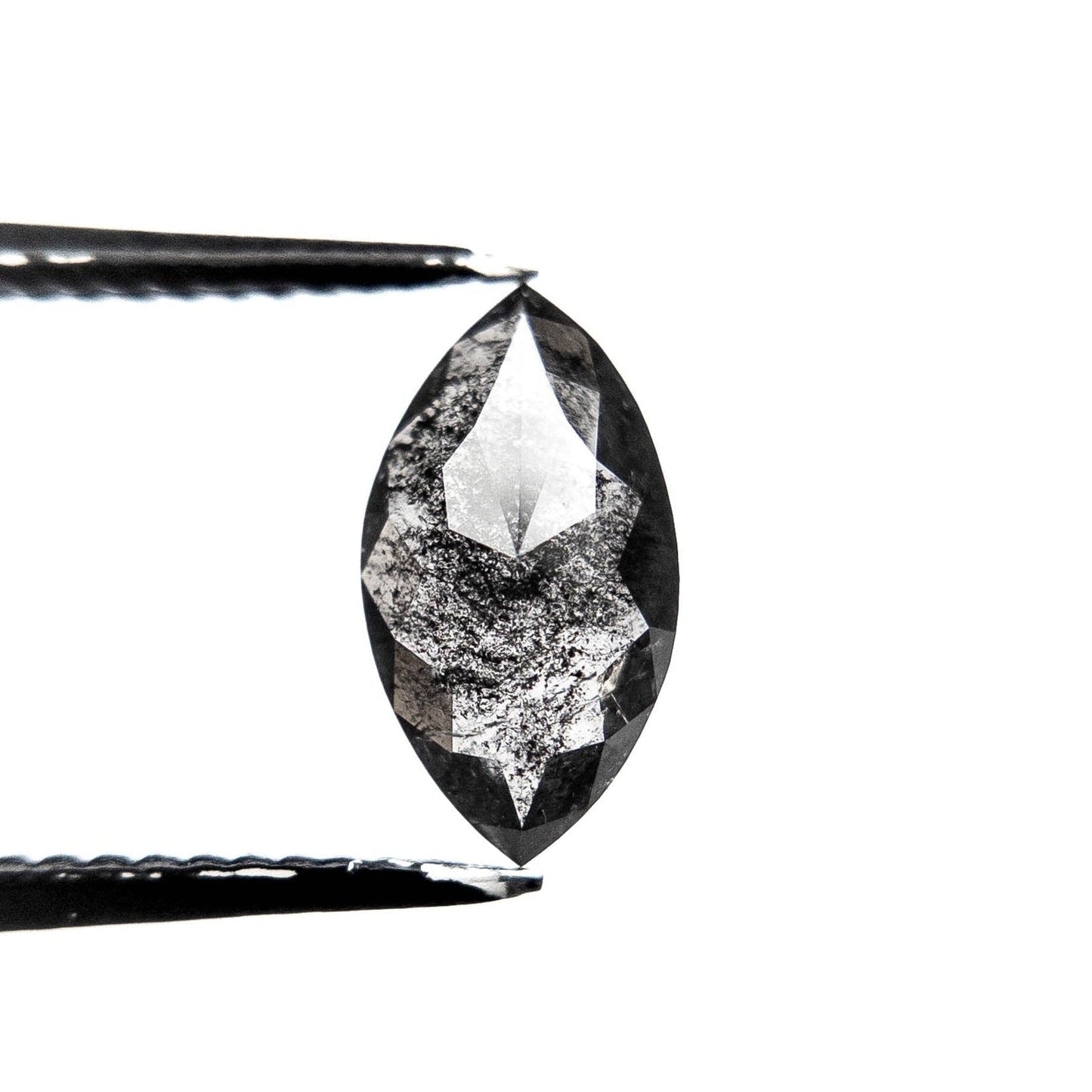 1.42 Carat Black Salt and Pepper Rose Cut Marquise Diamond
