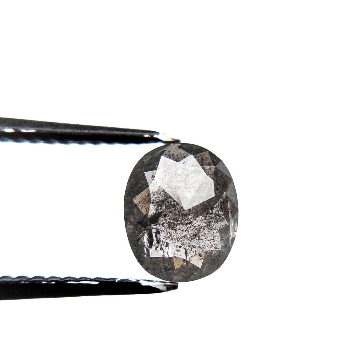 1.06 Carat Black Salt and Pepper Rose Cut Oval Diamond