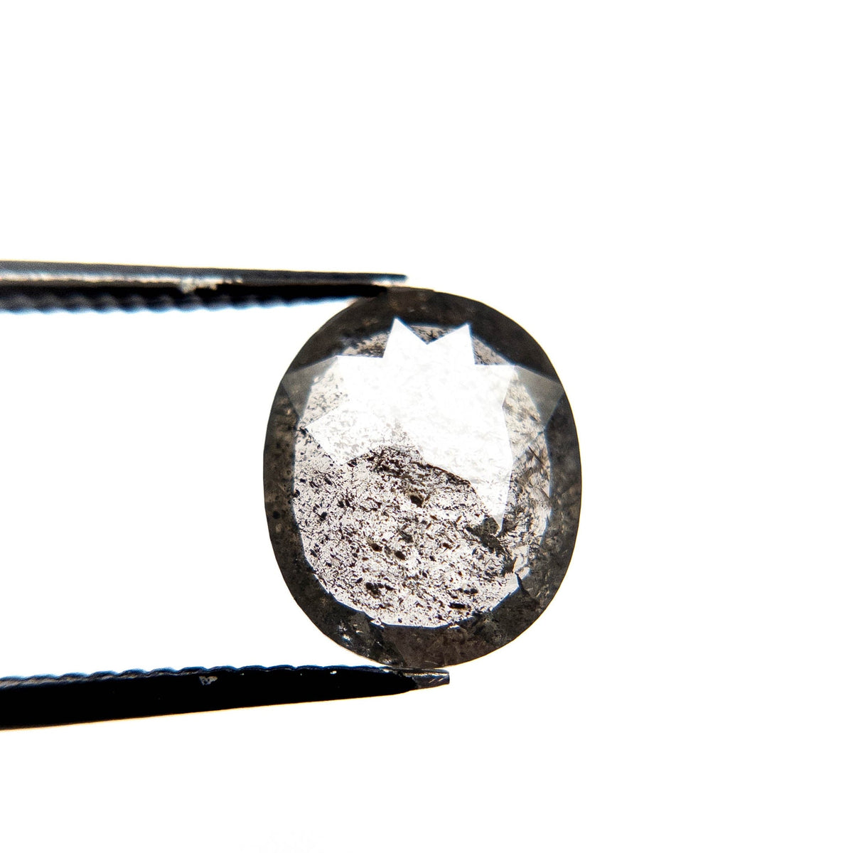 2.57 Carat Black Salt and Pepper Rose Cut Oval Diamond