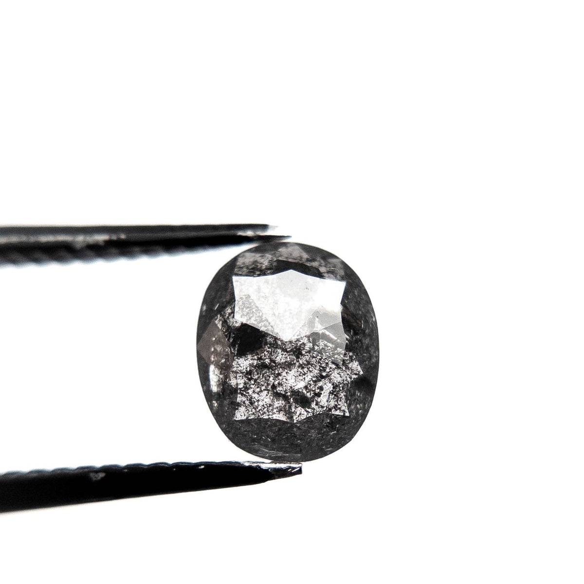 1 Carat Black Salt and Pepper Rose Cut Oval Diamond