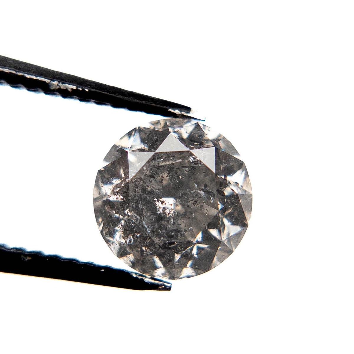 2.02 Carat Salt and Pepper Brilliant Cut Round Diamond