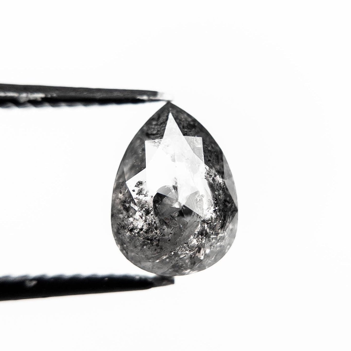 1.48 Carat Black Salt and Pepper Rose Cut Pear Diamond