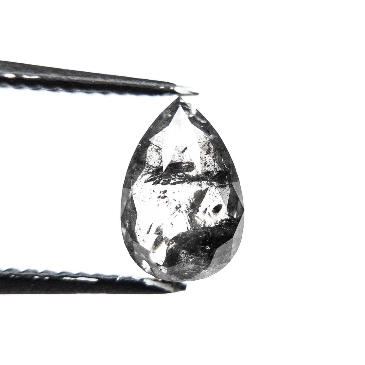 1.37 Carat Black Salt and Pepper Rose Cut Pear Diamond