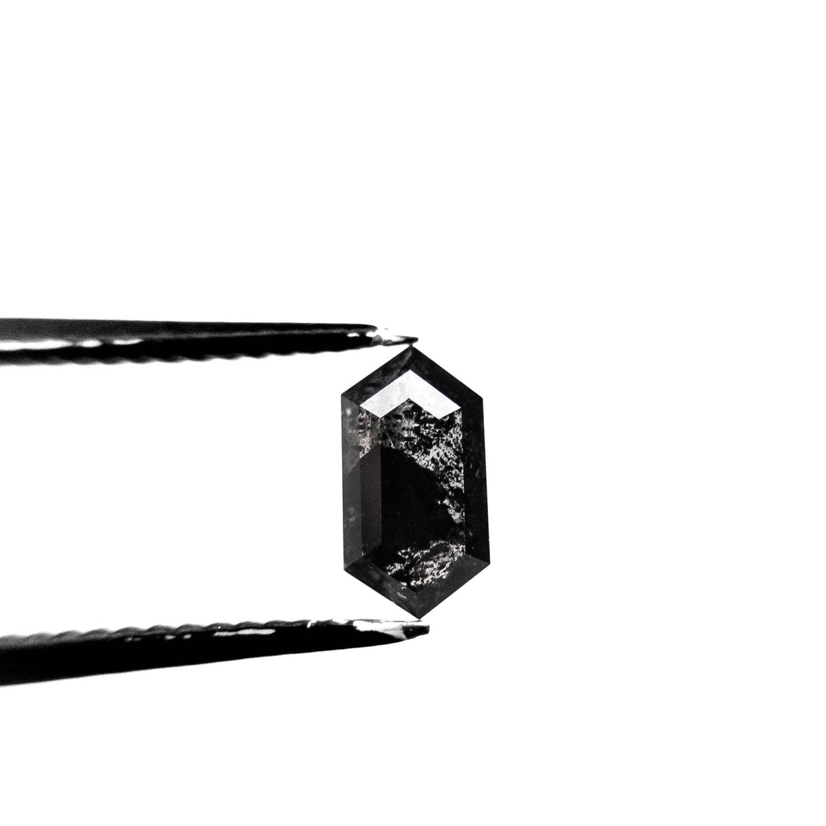 .78 Carat Black Salt and Pepper Rose Cut Elongated Hexagon Diamond