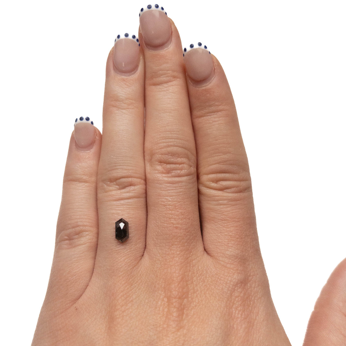 .78 Carat Black Salt and Pepper Rose Cut Elongated Hexagon Diamond