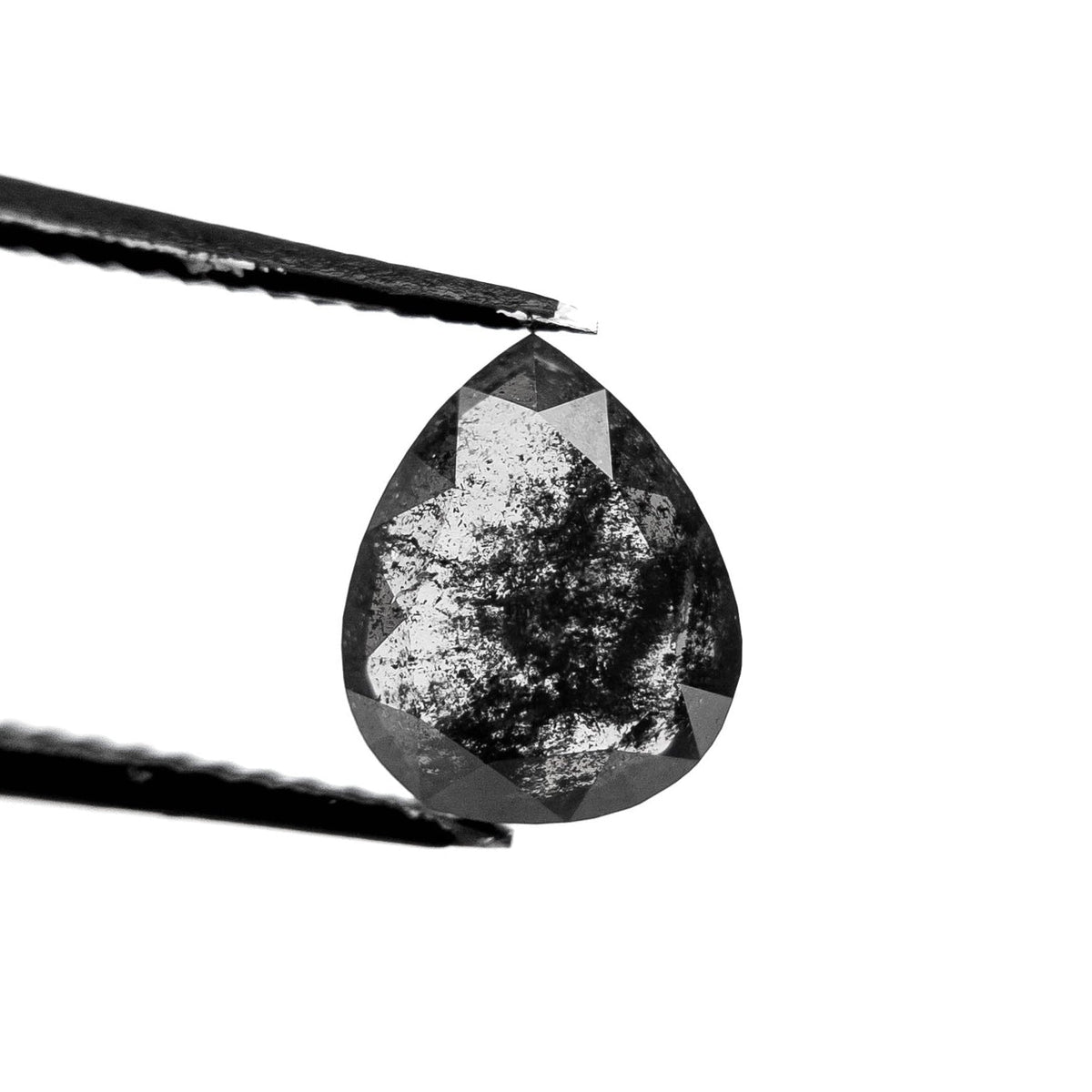 1.51 Carat Black Salt and Pepper Rose Cut Pear Diamond