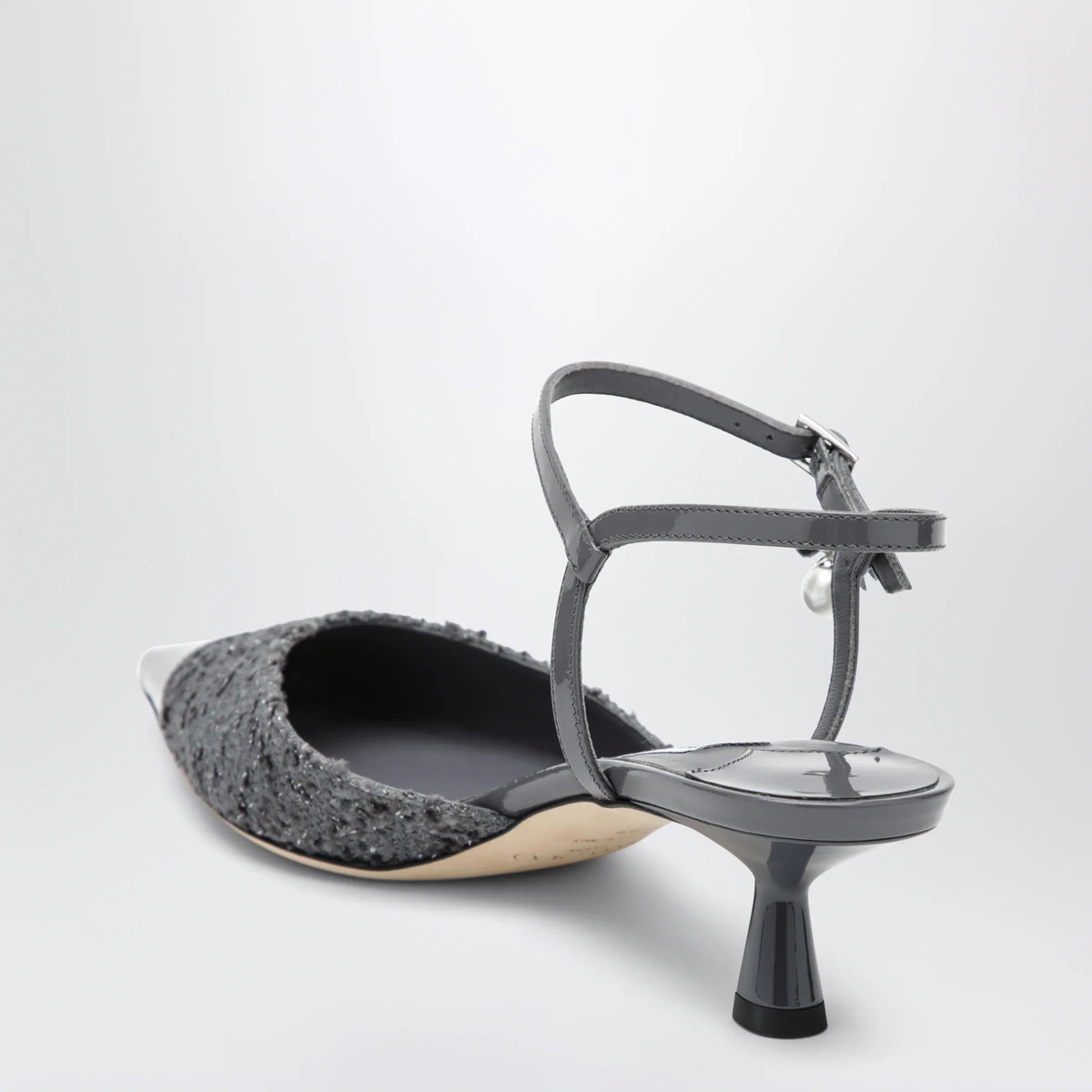 Jimmy Choo - Aren graphite leather and fabric slingbacks