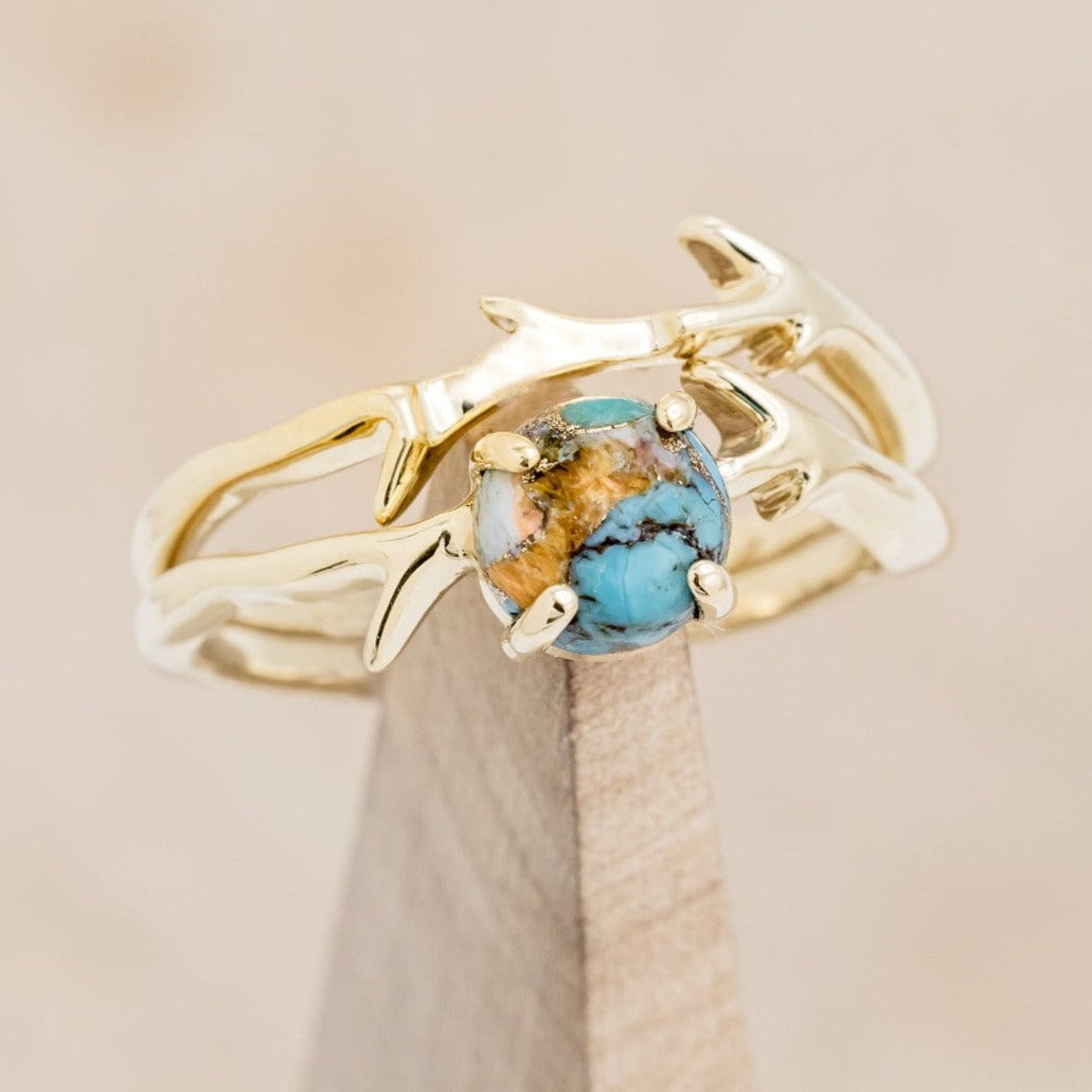"Artemis" - Spiny Turquoise Engagement Ring With An Antler-Style Stacking Band