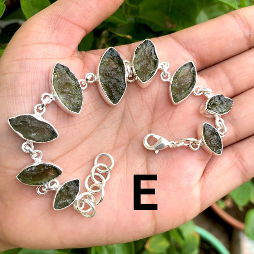 Genuine Moldavite Bracelet, 925 Sterling Silver Handmade Adjustable Women's Bracelet, Moldavite Silver Bracelet, Gift For Mom&nbsp;