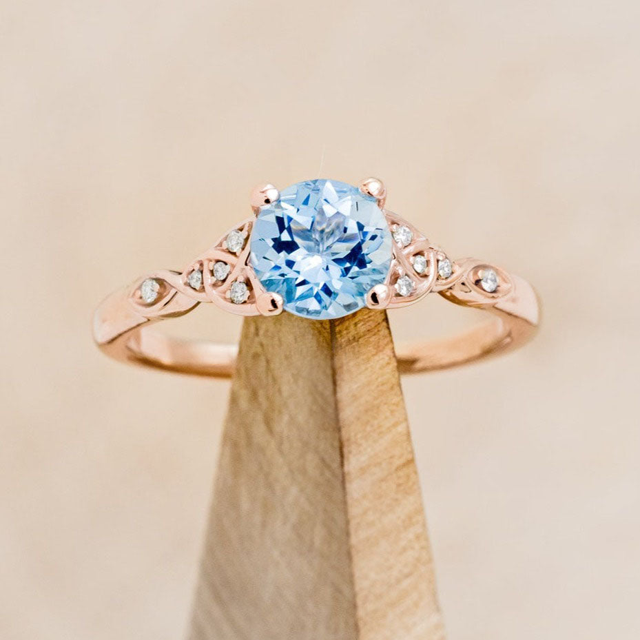 "Aife" - Celtic Knot Style Aquamarine Engagement Ring With Diamond Tracer