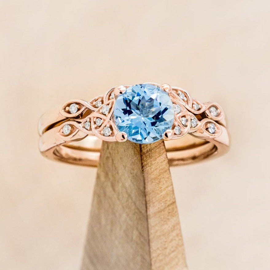"Aife" - Celtic Knot Style Aquamarine Engagement Ring With Diamond Tracer