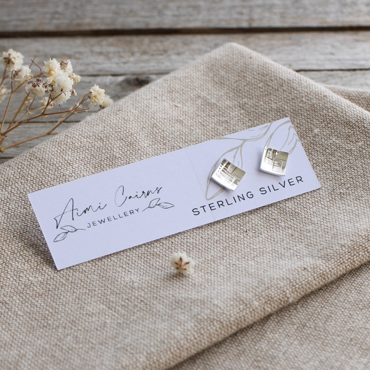 Textured silver stud earrings - round, heart or square